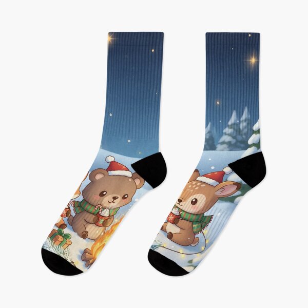 Item preview, Magical Christmas Eve with Chibi Animals by the Warmth of the Campfire | Cozy Christmas Design with Stars and Winter Forest designed and sold by Karina Creative Studio.