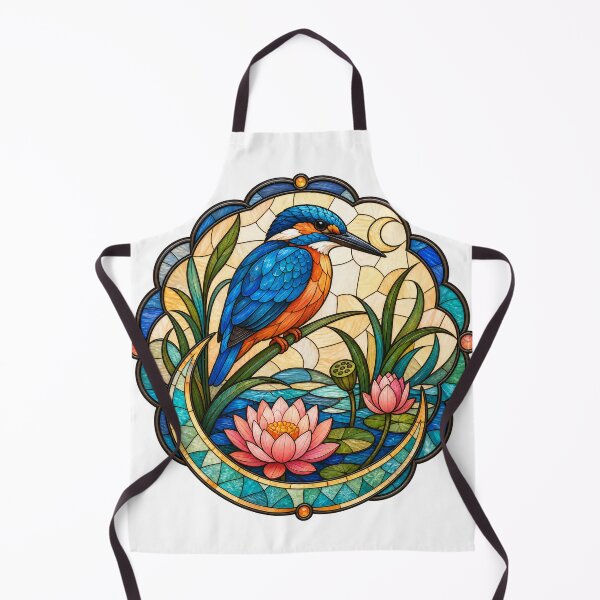 Item preview, Stained Glass Kingfisher Lotus Moon designed and sold by aihrgdesign.