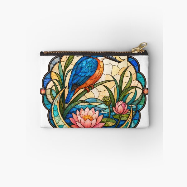 Item preview, Stained Glass Kingfisher Lotus Moon designed and sold by aihrgdesign.