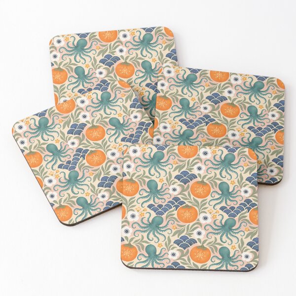 Item preview, Persimmon Octopus Tile Garden Pattern designed and sold by aihrgdesign.