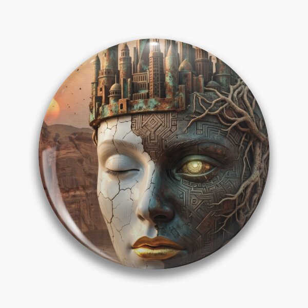 Item preview, Ancient Desert Cyberpunk Petra Head City Surreal Ruins Art designed and sold by RAMIX-Y2K.