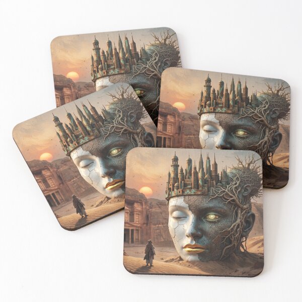 Item preview, Ancient Desert Cyberpunk Petra Head City Surreal Ruins Art designed and sold by RAMIX-Y2K.