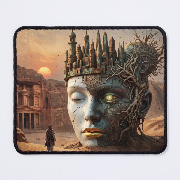 Item preview, Ancient Desert Cyberpunk Petra Head City Surreal Ruins Art designed and sold by RAMIX-Y2K.