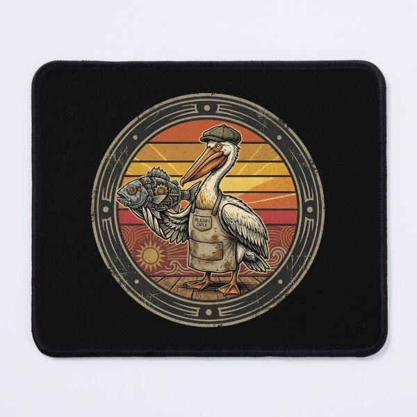 Item preview, Retro Cyber Fishmonger Pelican Vintage Badge designed and sold by DuckOddity.