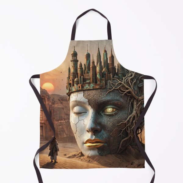 Item preview, Ancient Desert Cyberpunk Petra Head City Surreal Ruins Art designed and sold by RAMIX-Y2K.