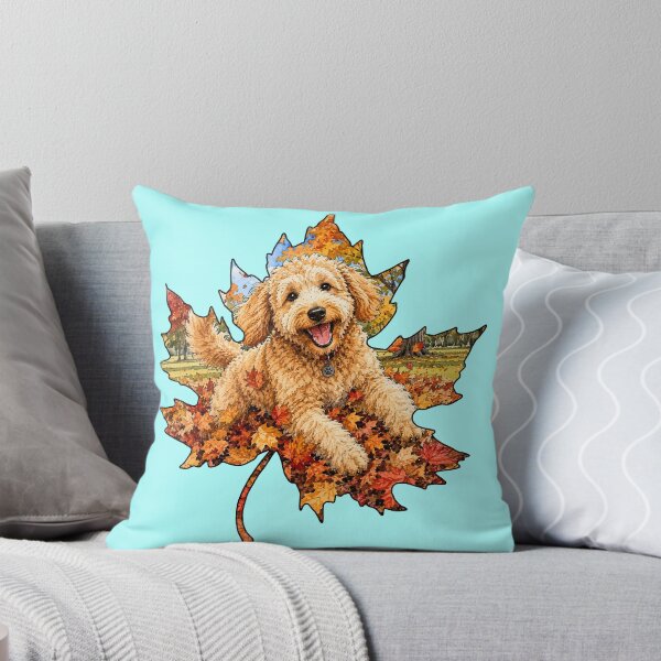 Item preview, Fall Goldendoodle Playing In Autumn Leaves designed and sold by Lion and Lamb Design.