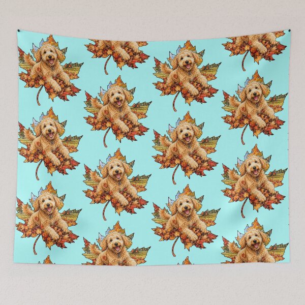 Item preview, Fall Goldendoodle Playing In Autumn Leaves designed and sold by Lion and Lamb Design.