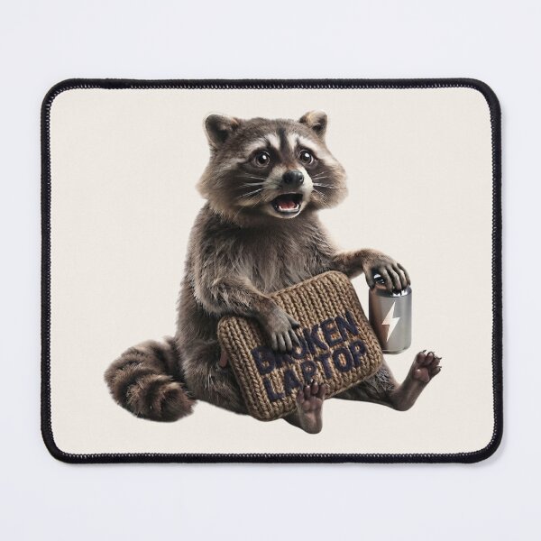 Item preview, Raccoon Holding a Broken Laptop designed and sold by knitcorner26.