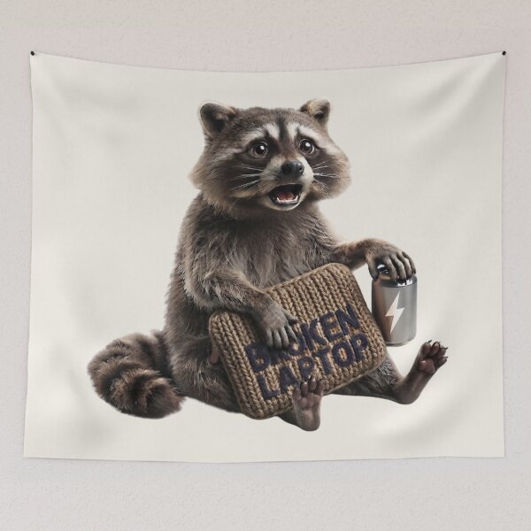 Item preview, Raccoon Holding a Broken Laptop designed and sold by knitcorner26.