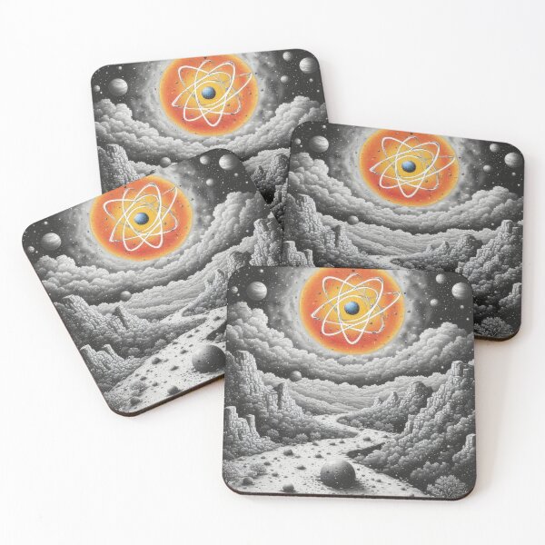 Item preview, Atomic nucleus glows above alien desert landscape designed and sold by Mianku | Für das Leben.