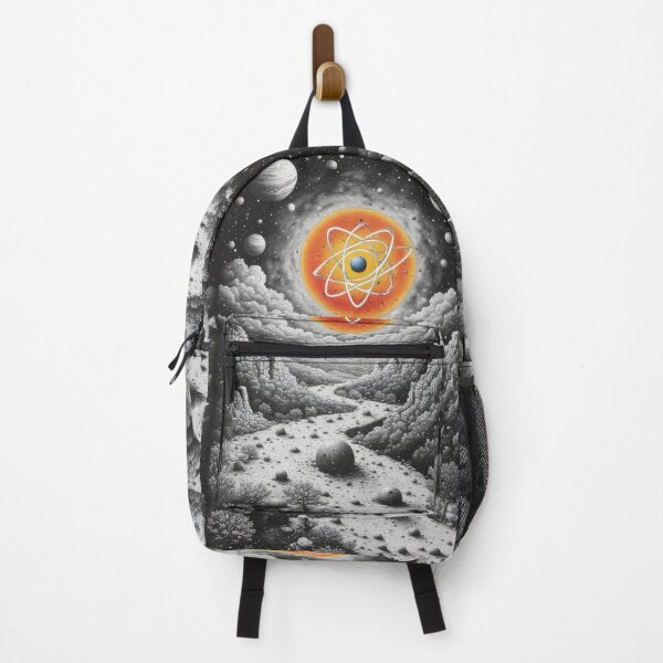 Item preview, Atomic nucleus glows above alien desert landscape designed and sold by Mianku | Für das Leben.