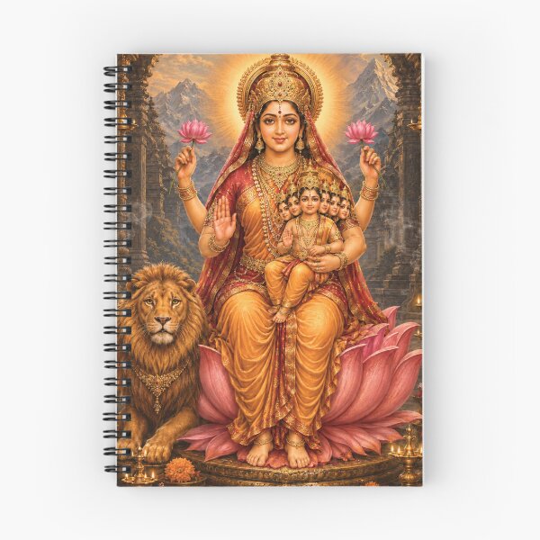 Artikelvorschau, Skandamata Devi mit dem sechsgesichtigen Lord Skanda | Navadurga Göttliche Mutter Kunst entworfen und verkauft von Homyar.