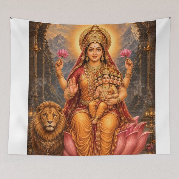 Item preview, Skandamata Devi with Six-Faced Lord Skanda | Navadurga Divine Mother Art designed and sold by Homyar.