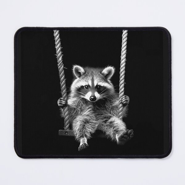 Item preview, Cute Raccoon on a Swing Monochrome Woodland Animal Art designed and sold by inkoutninja.