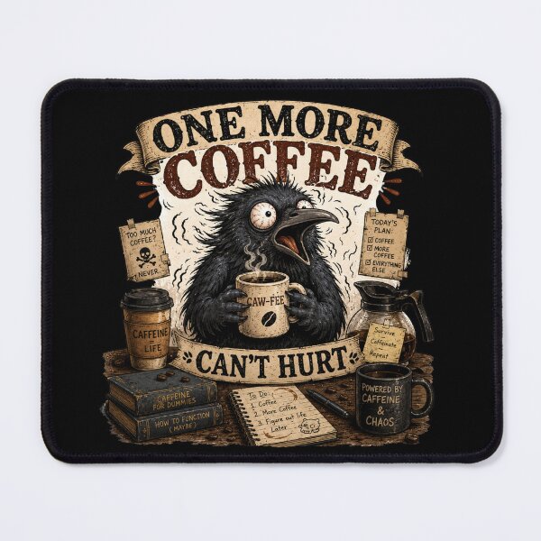 Item preview, Overcaffeinated Crow | One More Coffee Can't Hurt | Funny Coffee Bird Illustration designed and sold by RJACreative.