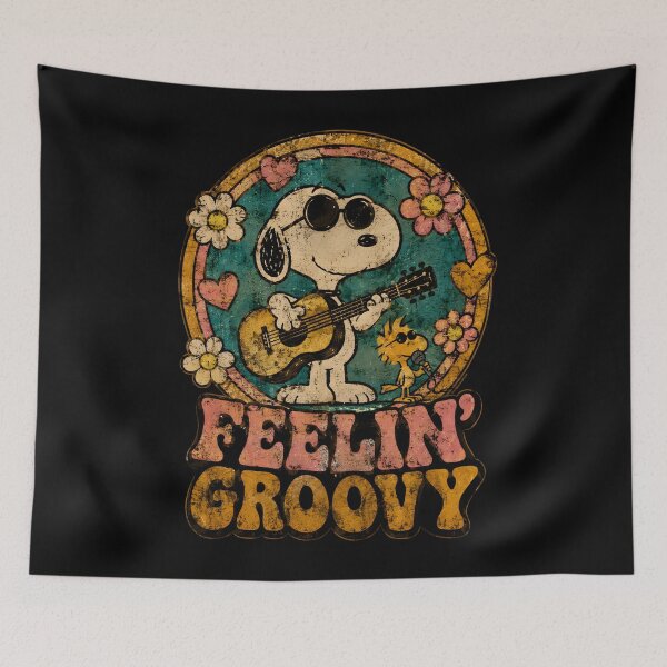 Item preview, Funny Peanuts Gang Band | Feelin' Groovy | Retro Snoopy Guitarist And Woodstock Singer designed and sold by artizallart.