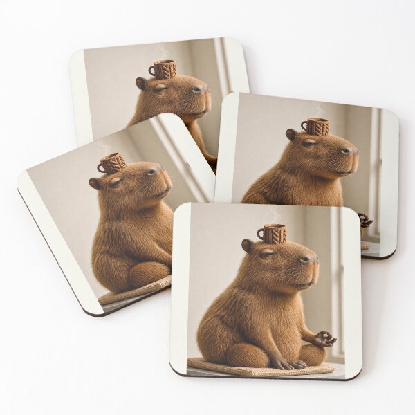 Item preview, Meditating Capybara with a Coffee Cup designed and sold by knitcorner26.