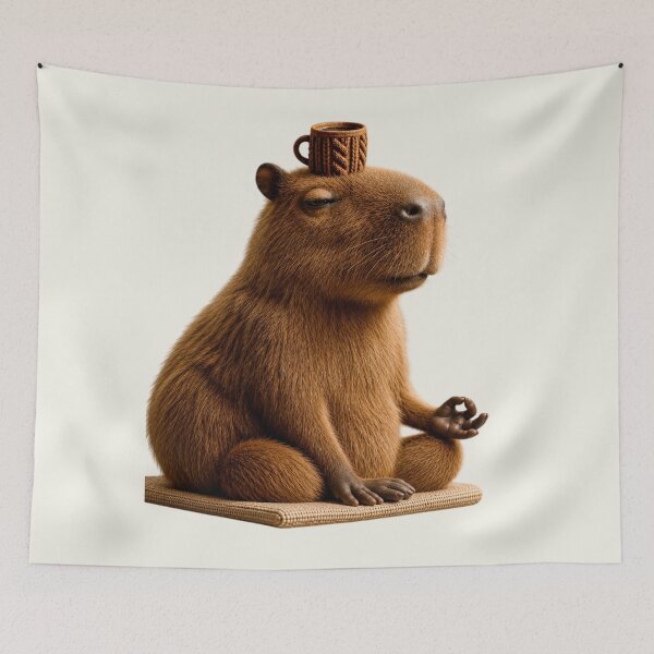 Item preview, Meditating Capybara with a Coffee Cup designed and sold by knitcorner26.
