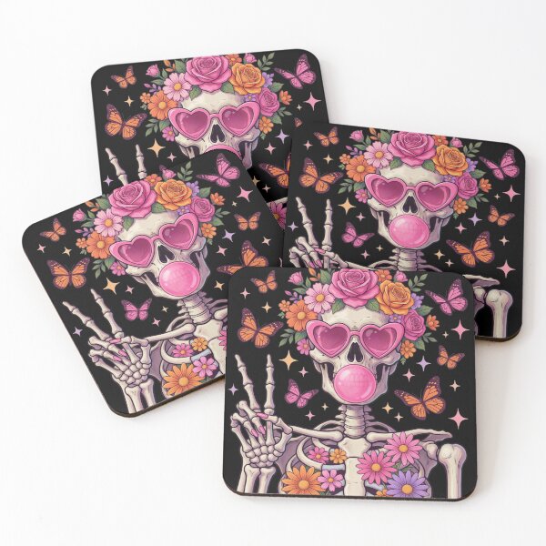 Item preview, Cute Floral Skeleton with Heart Sunglasses Bubble Gum Halloween Shirt, Pink Goth Skeleton Flowers Butterfly Coquette Spooky Cute Gift designed and sold by Zizo-DR44.