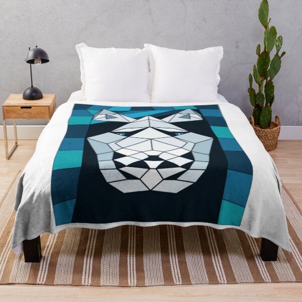 Item preview, Vibrant Arctic Fox Portrait with Blue Geometric Background designed and sold by MandyCatelyn.