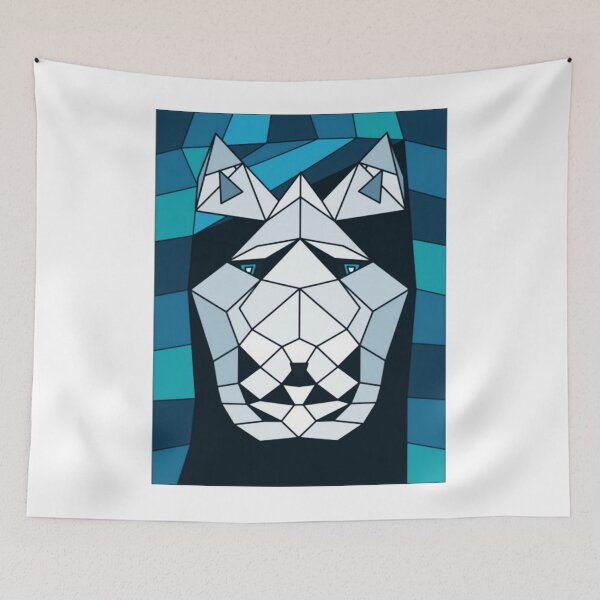 Item preview, Vibrant Arctic Fox Portrait with Blue Geometric Background designed and sold by MandyCatelyn.