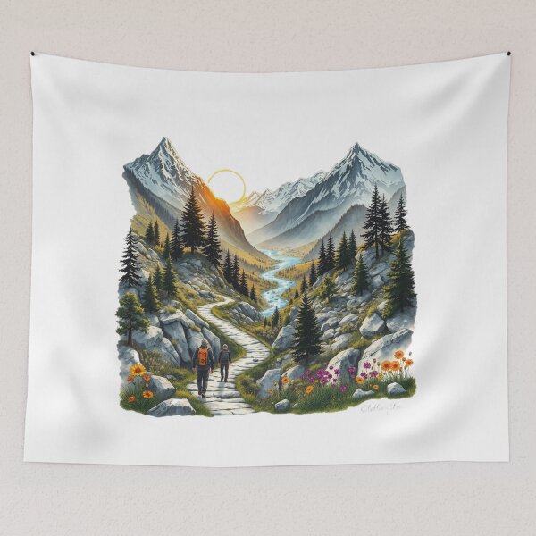 Item preview, Hikers Walking Into Mountain Sunrise designed and sold by MyCalmDraw.