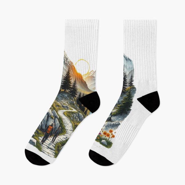 Item preview, Hikers Walking Into Mountain Sunrise designed and sold by MyCalmDraw.