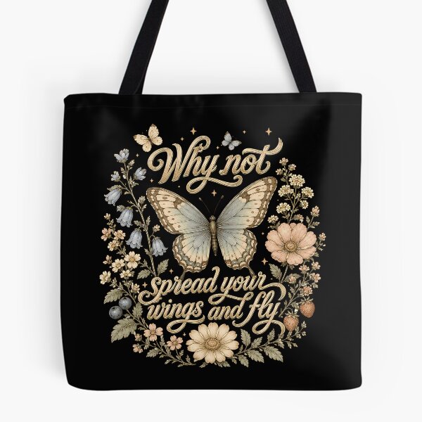 Item preview, Why Not Spread Your Wings And Fly – Inspirational Butterfly Floral Cottagecore Design designed and sold by PosiMCreations.
