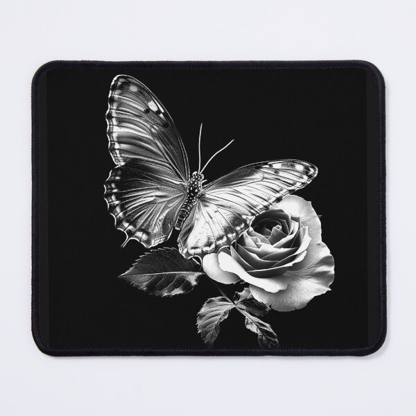 Item preview, Butterfly and Rose Monochrome Floral Romance Art designed and sold by inkoutninja.