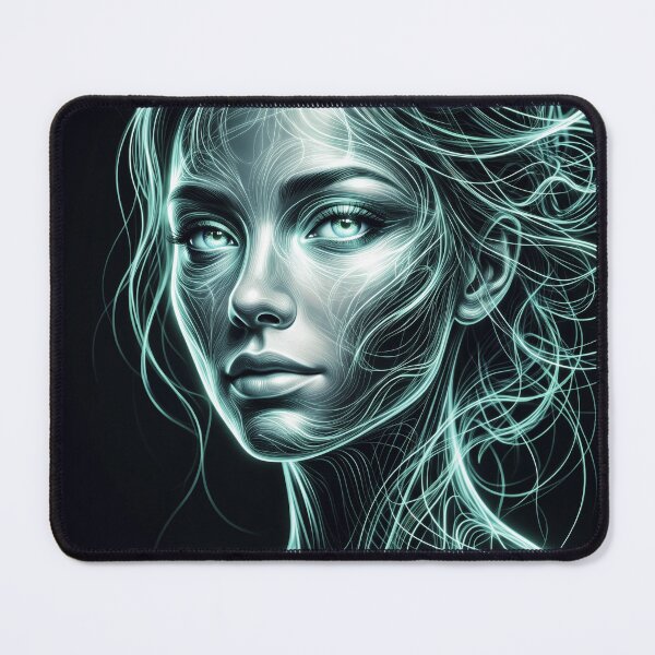 Item preview, Neon Cyan Glow Neural Woman Cyberpunk Glowing Energy Portrait designed and sold by RAMIX-Y2K.
