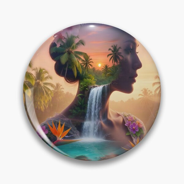 Item preview, Tropical Goddess Double Exposure Waterfall Sunset Fantasy Art | Paradise Nature Portrait designed and sold by DreamyWallVibes.