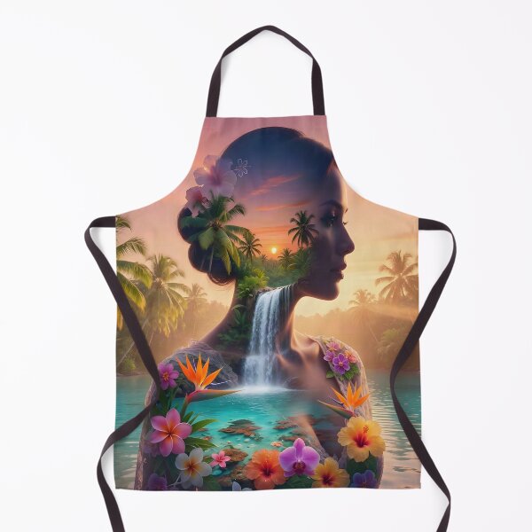 Item preview, Tropical Goddess Double Exposure Waterfall Sunset Fantasy Art | Paradise Nature Portrait designed and sold by DreamyWallVibes.