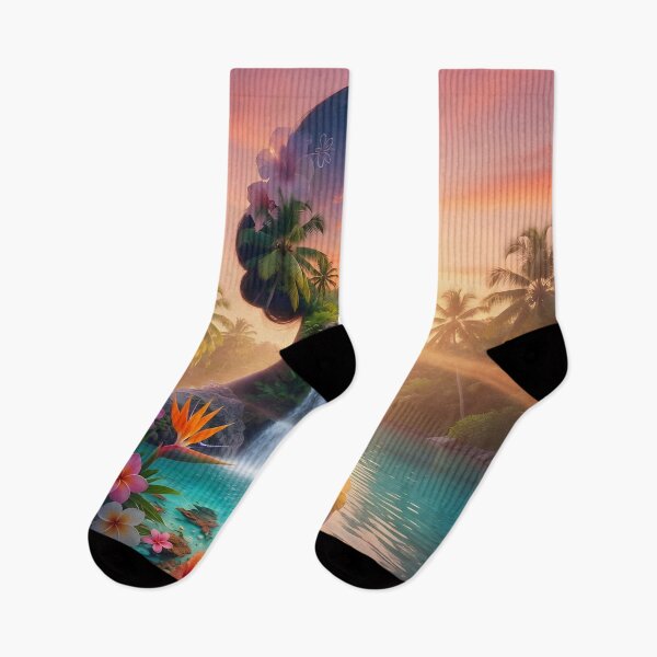 Item preview, Tropical Goddess Double Exposure Waterfall Sunset Fantasy Art | Paradise Nature Portrait designed and sold by DreamyWallVibes.