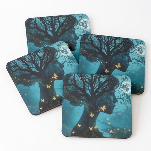 Item preview, Enchanted Moonlit Forest Double Exposure with Glowing Butterflies | Mystical Fantasy Art designed and sold by DreamyWallVibes.