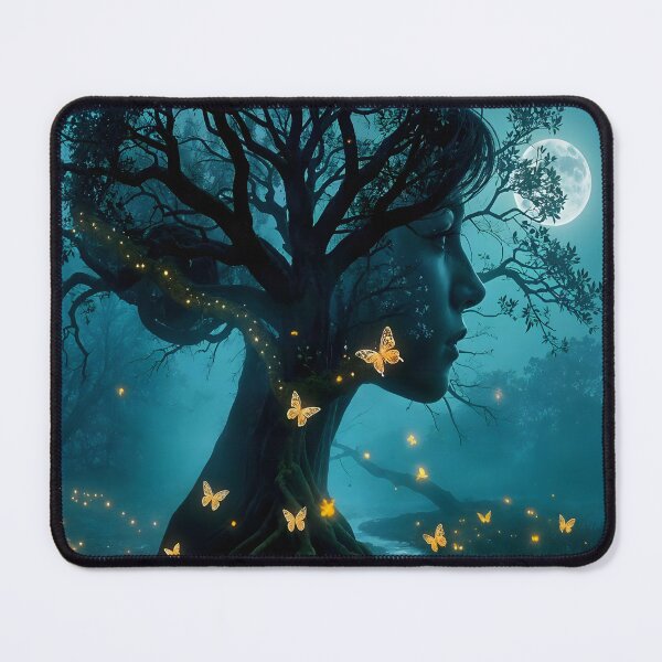 Item preview, Enchanted Moonlit Forest Double Exposure with Glowing Butterflies | Mystical Fantasy Art designed and sold by DreamyWallVibes.