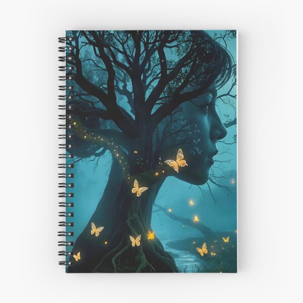 Item preview, Enchanted Moonlit Forest Double Exposure with Glowing Butterflies | Mystical Fantasy Art designed and sold by DreamyWallVibes.