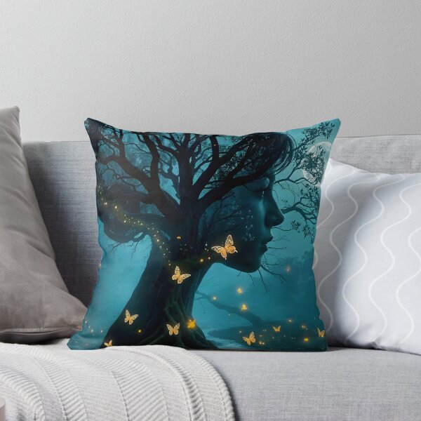 Item preview, Enchanted Moonlit Forest Double Exposure with Glowing Butterflies | Mystical Fantasy Art designed and sold by DreamyWallVibes.