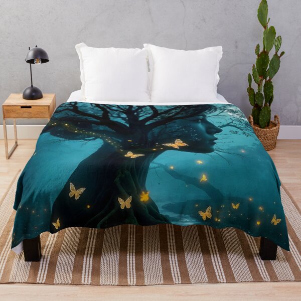 Item preview, Enchanted Moonlit Forest Double Exposure with Glowing Butterflies | Mystical Fantasy Art designed and sold by DreamyWallVibes.