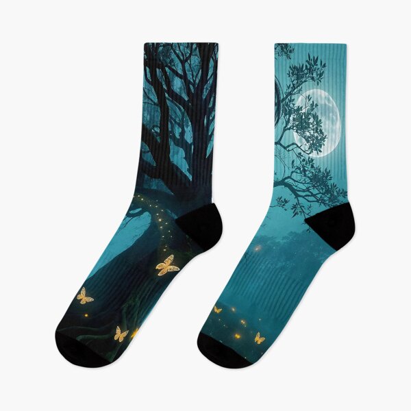 Item preview, Enchanted Moonlit Forest Double Exposure with Glowing Butterflies | Mystical Fantasy Art designed and sold by DreamyWallVibes.