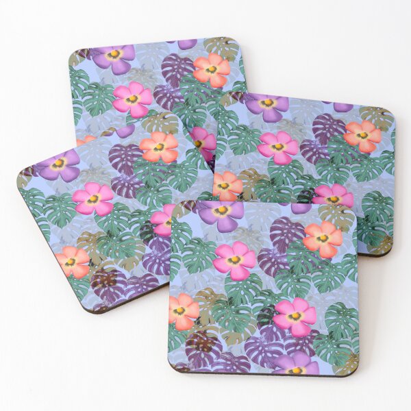 Item preview, Tropical floral pattern blue background  designed and sold by tornasolhaze.