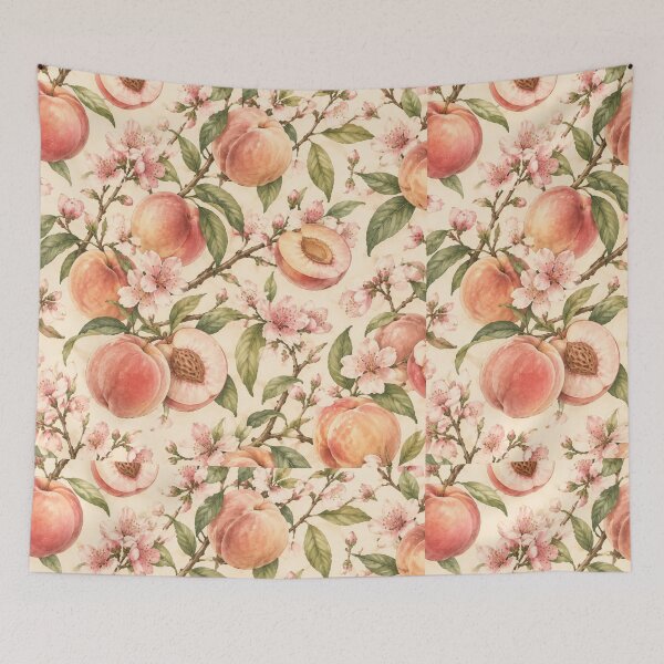 Item preview, Vintage Peach Blossoms and Fruit Botanical Pattern designed and sold by NinaVibeStudio.