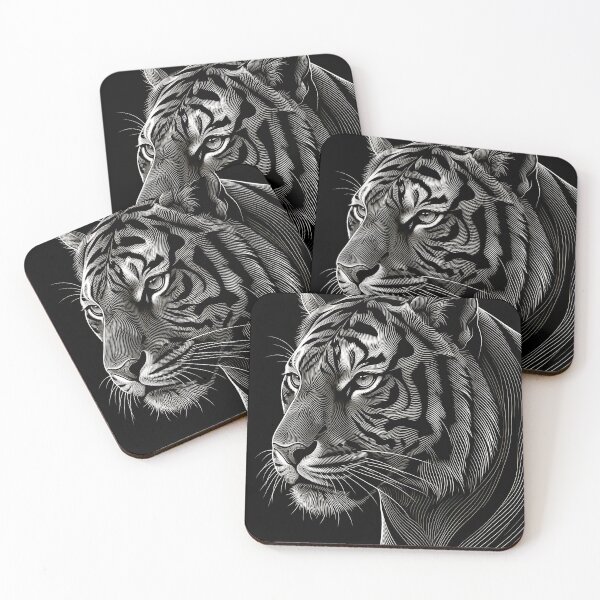 Item preview, White Tiger Engraving Line Art Black and White Wildlife Scratchboard designed and sold by RAMIX-Y2K.