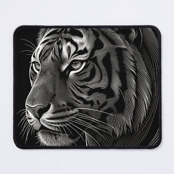 Item preview, White Tiger Engraving Line Art Black and White Wildlife Scratchboard designed and sold by RAMIX-Y2K.