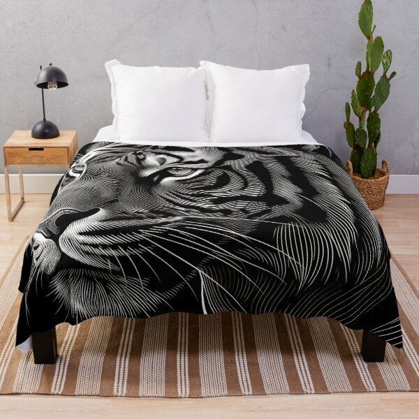 Item preview, White Tiger Engraving Line Art Black and White Wildlife Scratchboard designed and sold by RAMIX-Y2K.