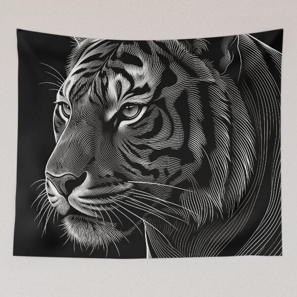 Item preview, White Tiger Engraving Line Art Black and White Wildlife Scratchboard designed and sold by RAMIX-Y2K.