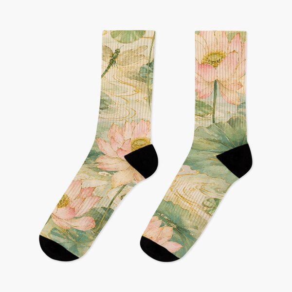 Item preview, Lotus Flowers & Dragonflies Japanese Botanical Seamless Pattern designed and sold by lavanya11.