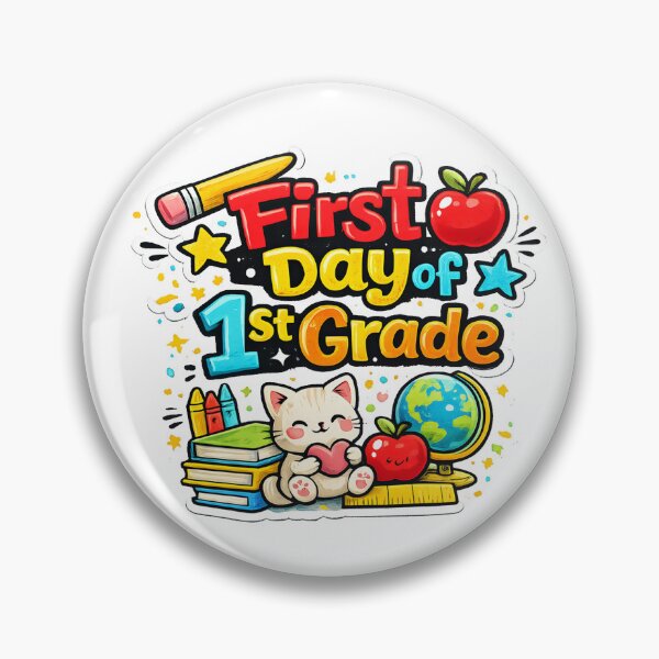 Item preview, First Day of 1st Grade – Cute Cartoon Kitten Sticker Design designed and sold by Burnt Cloth Tees.