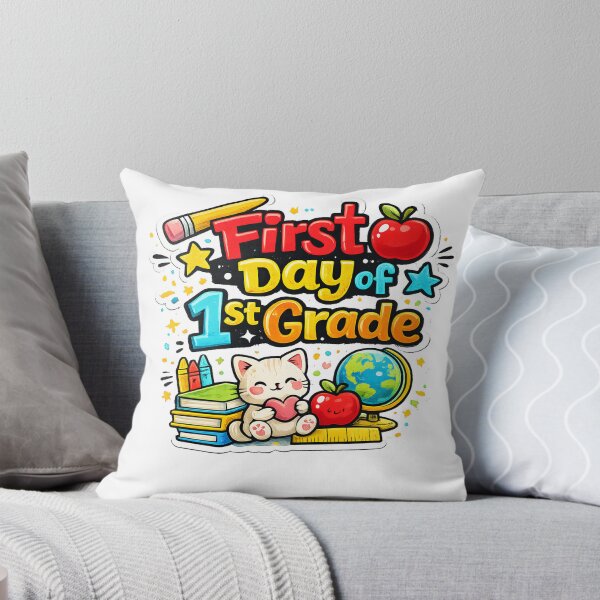 Item preview, First Day of 1st Grade – Cute Cartoon Kitten Sticker Design designed and sold by Burnt Cloth Tees.
