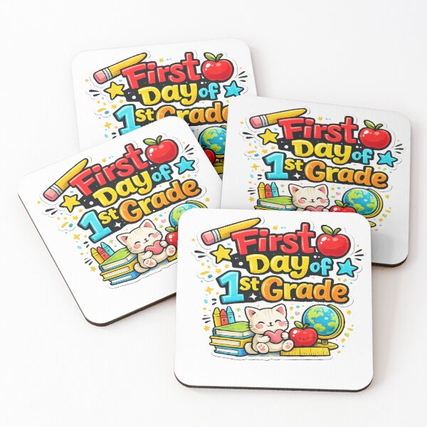 Item preview, First Day of 1st Grade – Cute Cartoon Kitten Sticker Design designed and sold by Burnt Cloth Tees.