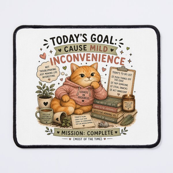 Item preview, Today's Goal Cause Mild Inconvenience Cute Cat Funny Orange Cat Art designed and sold by DreamyBrushArt.